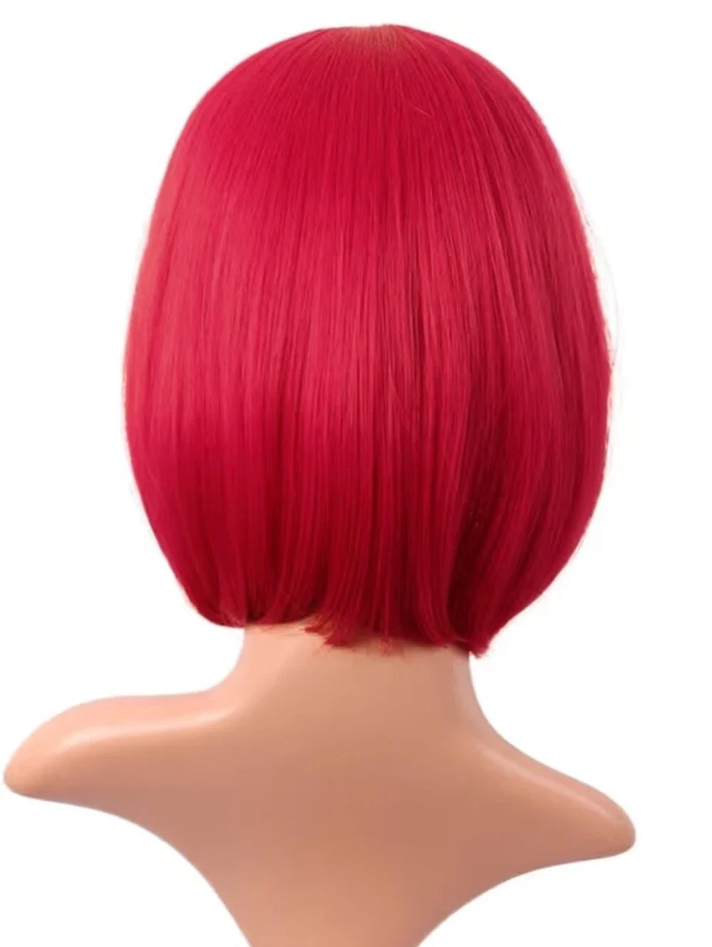 12 Inch Lady Short Straight Flat Bangs Bob Bright Red Wig For Cosplay